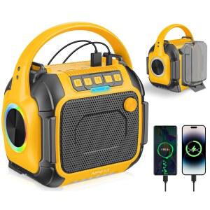 듀알트 20V 배터리(배터리 없음) FM 라디오가 포함된 무선 스피커 3.5MM AUX 오디오 포트 USB/타입 C 충전 및 TF 카드 입력 야외 작업장 캠핑용 휴대용 블루투스 스피커