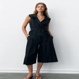 ZARA 린넨 롱 버뮤다 팬츠 - 네이비 7764/392/401
