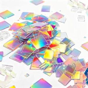자나듀드 100개 세트, 무지갯빛 아크릴 스퀘어, DIY 공예, 모자이크 아트, 빛과 그림자 프로젝트, 홈 데코용 미니 레인보우 홀로그램 스퀘어