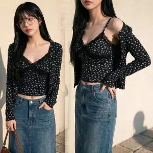마가렛잔꽃투피스 나시 가디건 세트 플라워 뷔스티에