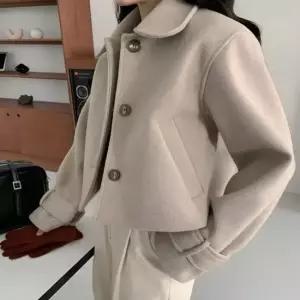 봄옷 여성 둥근 숏 카라 짧은 코트 싱글 버튼 겨울 아우터