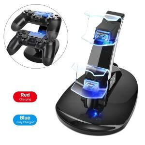 [호환품]PS4 컨트롤러 충전 스탠드 용 LED 듀얼 고속 Playstation Pro/PS4 슬림 게임 패드 액세서리 도킹