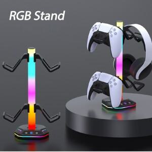 [호환품]PS5 XBOX용 RGB 컨트롤러 스탠드 데스크 헤드폰 및 분리형 후크 9 가지 조명 모드 거치대