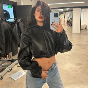 봄가을 크롭 가죽 자켓 여성 PU 코트 옷깃 지퍼 후드 블랙 streetwear 디자인 숏 탑 긴
