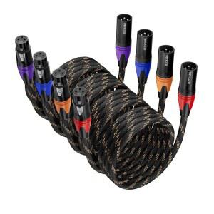 BEZOKABEL XLR 케이블 - 15피트 4팩 나일론 꼬임 3핀 수컷-암컷 호환 마이크 믹서 스피커 등과 호환