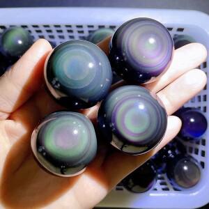 레인보우 20mm 천연 흑요석 고양이 눈 석영 크리스탈 공 모양의 치유 홈 인테리어 호환
