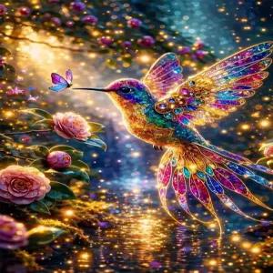 YQFCZDQ 허밍버드 다이아몬드 아트 키트 성인 초보자를 위한 매직 포레스트 5D 페인팅 DIY 풀 라운드 드릴
