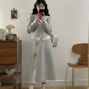 [아리엘스타일] 레이스후드 리본포인트 롱스커트투피스 란티슈투피스