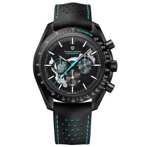 TYBERLEY PAGANI DESIGN 1779 럭셔리 남성용 쿼츠 시계 문 크로노그래프 스켈레톤 AR 합성 사파이어 VK63 무브먼트 가죽 스트랩 방수 스포츠 풀 블랙
