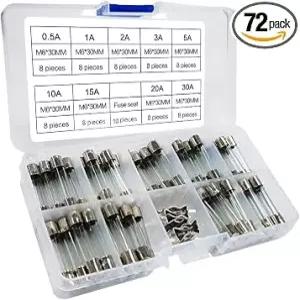 자동차 오토바이 보트용 고속 유리관 퓨즈 72 세트 6x30mm 0 5A 30A 250V