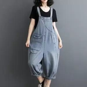 [애슬릿] 여성 멜빵 바지 가을 데님 와이드 점프수트 빅사이즈