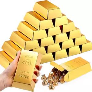 호노손 24개 골드 바 파우더 박스 해적 카지노 테마용 골든 브릭 | 5.5 x 3.2인치 트레저 테마 파티 소품 장식 캔디 초콜릿 선물 보관함 24 Gold