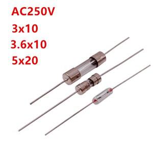 인라인 유리관 일회용 퓨즈 10 개 100MA 15A 250V 가정용 전원 핀 세라믹 포함