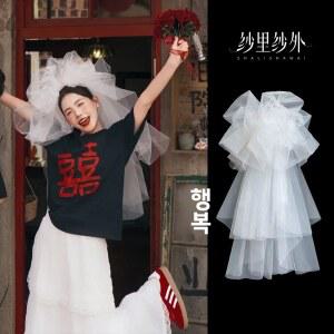 흰색 푹신한 튤 소재 신부 머리 장식 구름 모양 웨딩 예식 사진 소품 고급스러운 느낌의 액세서리