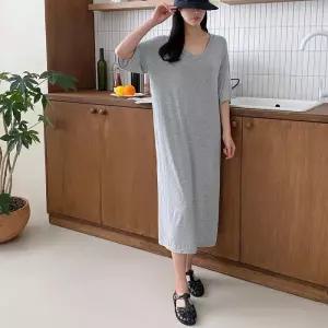 무지 찰랑 반팔 롱 원피스 홈웨어