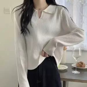 니트티 슬림핏 브이넥 니트티셔츠 골지티셔츠 카라 긴팔 이너 풀오버