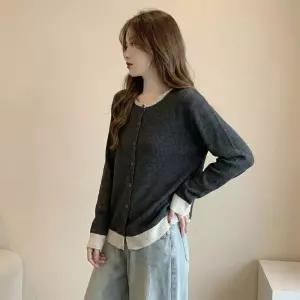 투톤 라인 버튼 가디건 긴팔 봄 가을 FLS-1005664