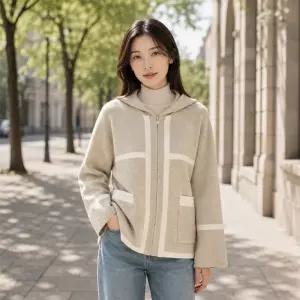 J.Aveune 제이에비뉴 후디 배색 니트 집업 1종 AGX261F0101JK