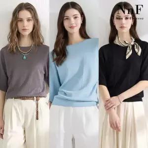 NNF 여성 라운드넥 가오리핏 니트