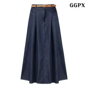 GGPX 데님벨티드 핀턱 스커트 (GPBWH010D)