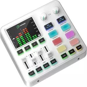 PUPGSIS Gaming 오디오 믹서 PC/팟캐스트/스트리밍용 인터페이스 3.5mm/XLR 마이크 입력 지원 사운드 보드