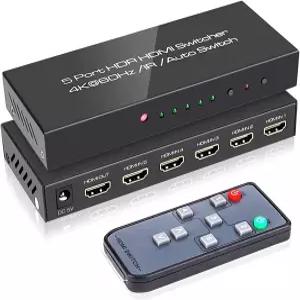 ROOFULL 5 포트 4K HDMI 2.0 리모컨 스위치 5-in-1 Out 4K@60Hz 스위처 셀렉터 자동 전환 돌비