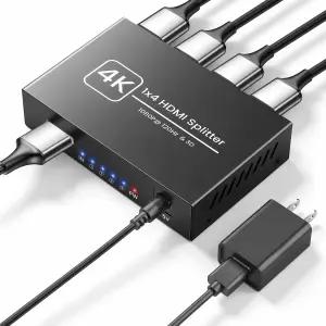 4K HDMI 스플리터 1-in-4-out 1080P@120Hz 지원 최대 100피트 전송 가능 5V DC UL 전원 어댑터 포함 1x4