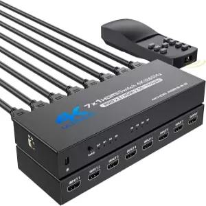 BolAAzuL 7포트 HDMI 스위치 7-in-1 Out 4K@60Hz 셀렉터 박스 전원 포함 허브 스위처 7x1 확장기 7방향