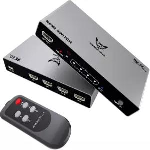 DiamondTiger 8K HDMI 2.1 스위치 4-in-1 Out 4K 120Hz 셀렉터 PS5 Xbox PC VRR 및 돌비 비전 지원 무선 IR