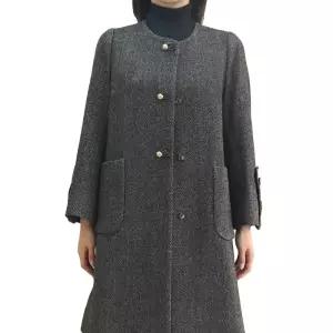 [롯데백화점]비꼴리끄 울 해링본 카라 리스 하프 코트 B244WH3060