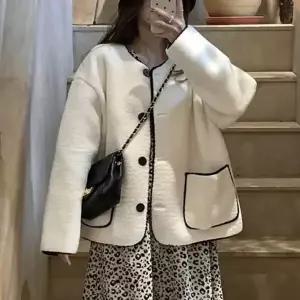 포켓 양털 자켓 배색라인 겨울자켓 가디건st 아우터