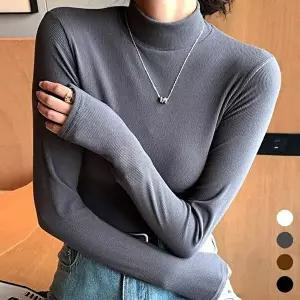 데일리룩 골지 소재 기본 스타일 모크넥 하프넥 티셔츠 레이스나시