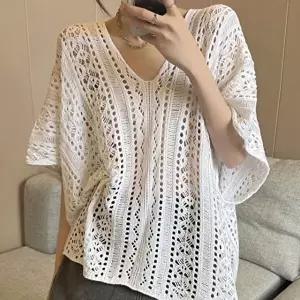 데일리룩 F006355 레이스펀칭 롱니트 레이어드 티셔츠 레이스티
