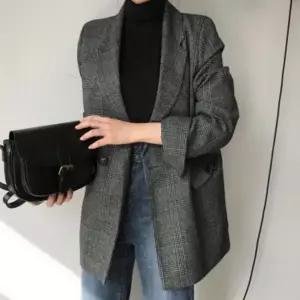 아우터 클래식 데일리룩 가을 여성용 체크 롤업 자켓 디자인 테일러드 소매