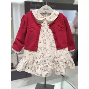 [압소바](김해점)[압소바 26FW 백일돌조카선물]마가렛 니트가디건 원피스세트(AB2674OW01RE)레드