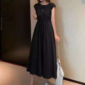 코튼 이무 데일리 민소매 롱원피스 허리밴 하객 나시