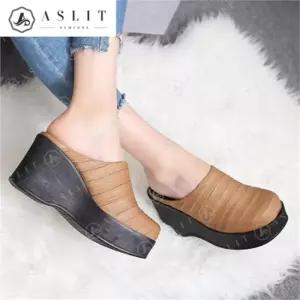 [애슬릿] 발 편한 여성 주름 통굽 웨지 힐 슬리퍼 9cm