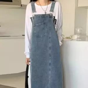 데님 멜빵 원피스 여자 롱스커트 빈티지 캐주얼 여름