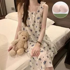 (스타일하우스)원피스 OPS 플라워 캡내장 민소매 나시 드레스 잠옷 파자마