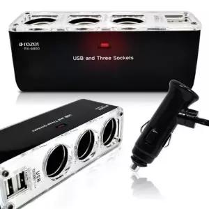 로제트 차량용 로 3구시가잭/RX-6800/USB2 USB시가잭