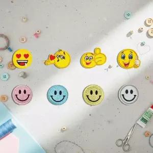패브릭 전용 열부착 디자인 스마일 와펜 패치 8개 세트 열접착패치 자수와펜 다리미패치