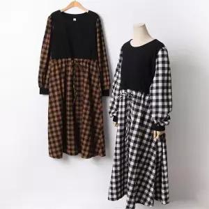 빅사이즈 110 데일리체크배색원피스 DGOF545