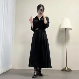 OP22518 여자 가을하객룩 반벨트 카라넥 플레어 랩 롱원피스