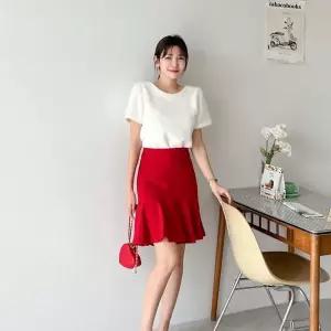 SK0915 여자 고젯스커트 a라인 머메이드 빨강 여름 스판 치마