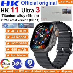 신제품 HK11 ULTRA 3 스마트워치 2025 49mm AMOLED 4G ROM AI 채팅 로봇 블루투스 네트워크 통화 시계 NFC