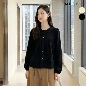 프렌치 골드버튼 주름 블라우스