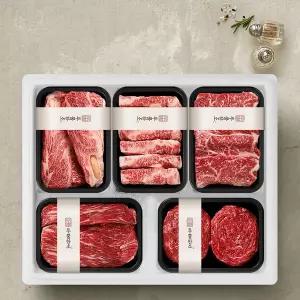 [인정식탁][투뿔한소] 한우 1++등급(7이상) 구이정육모듬 선물세트 4호 1.5kg (등심300g+업진살300g+보...
