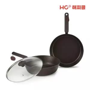 [해피콜]HC해피콜 감성디자인 아티젠 IH 후라이팬 3종 A세트(28팬+28웍+28뚜껑)