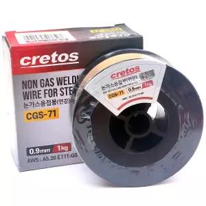 CRETOS 논가스 용접봉 0.9mm 1Kg 대용량 연강 철 용접 스틸 CGS 71 플럭스 코드 와이어 용접기 CO2 노 가스