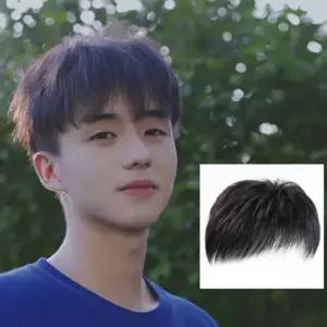 남성 부분 가발 남자 정수리 똑딱이 남성 인모 가발 남성용 흑갈색 내츄럴 블랙